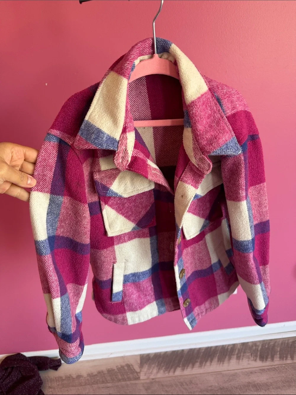 Plaid Wool-Blend Pink Jacket